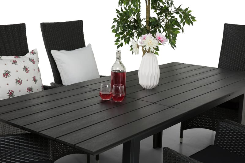 Portland Spisegruppe 152-210x90 + 6 Jenny Stol Stillbar - Svart - Hagemøbler - Hagegruppe - Spisegrupper hage