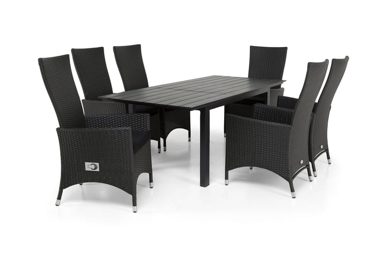 Portland Spisegruppe 152-210x90 + 6 Jenny Stol Stillbar - Svart - Hagemøbler - Hagegruppe - Spisegrupper hage