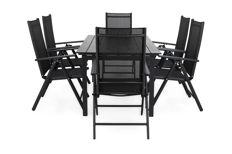 Portland Spisegruppe 152-210x90 + 6 Maggie Posisjonsstol, Svart