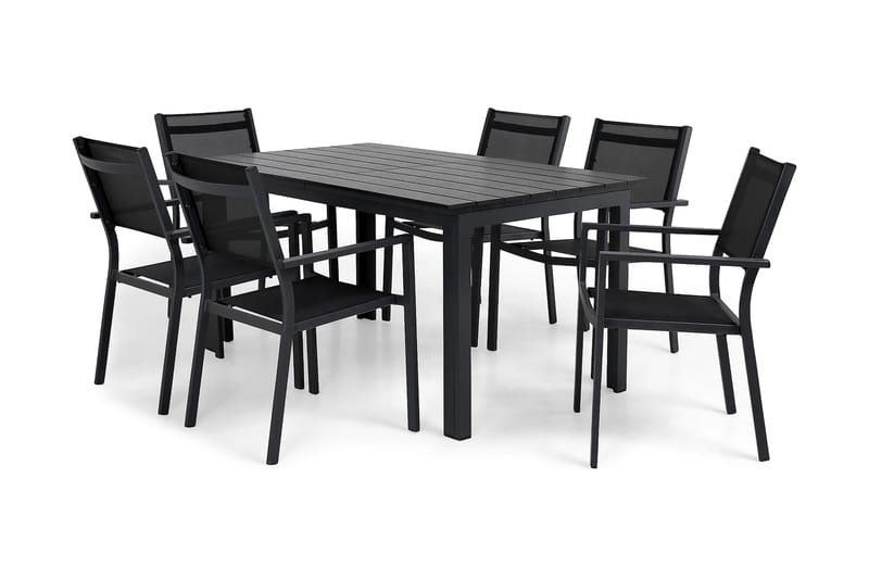 Portland Spisegruppe 152-210x90 + 6 Sierra Stablestol - Svart - Hagemøbler - Hagegruppe - Spisegrupper hage