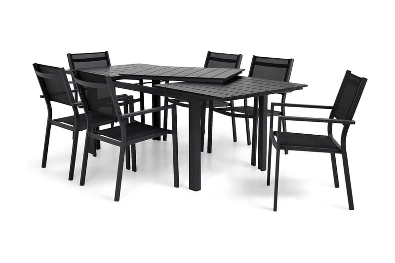 Portland Spisegruppe 152-210x90 + 6 Sierra Stablestol - Svart - Hagemøbler - Hagegruppe - Spisegrupper hage