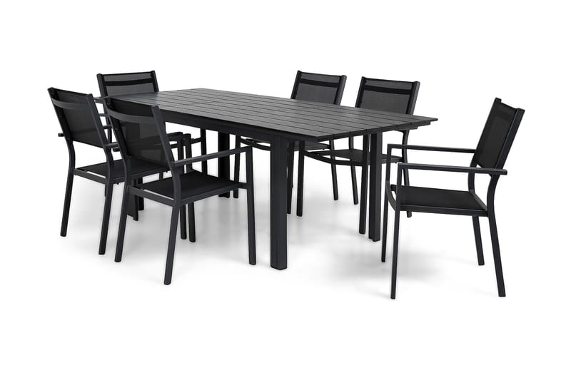 Portland Spisegruppe 152-210x90 + 6 Sierra Stablestol - Svart - Hagemøbler - Hagegruppe - Spisegrupper hage