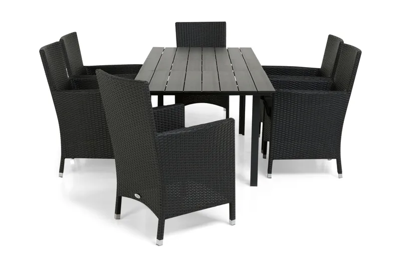 Portland Spisegruppe 152-210x90 + 6 Thor Lyx Stol, Svart