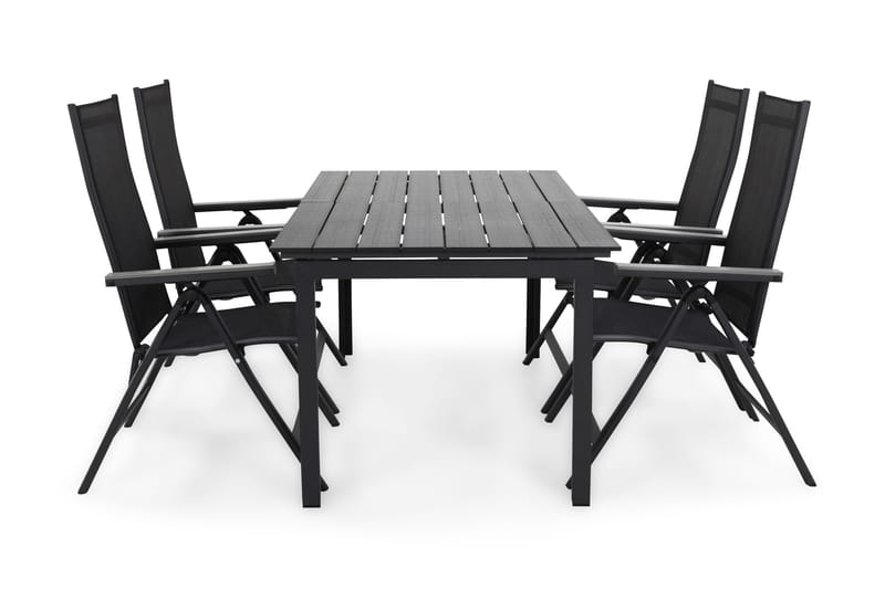 Portland Spisegruppe 152-210x90+4 Monaco Light Posisjonsstol, Svart/Grå