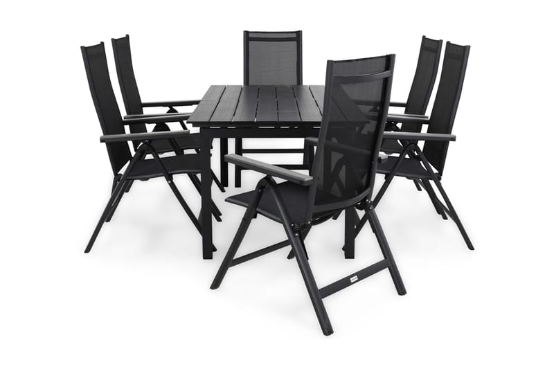 Portland Spisegruppe 152-210x90+6 Monaco Light Posisjonsstol, Svart/Grå