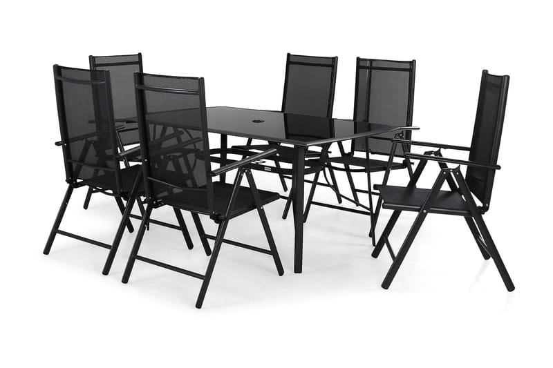 Primavera Spisegruppe 150x90 + 6 Stoler - Svart - Hagemøbler - Hagegruppe - Spisegrupper hage