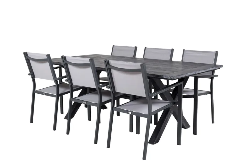 Rives Spisegruppe 200 cm + 6 Copacabana Karmstoler, Svart
