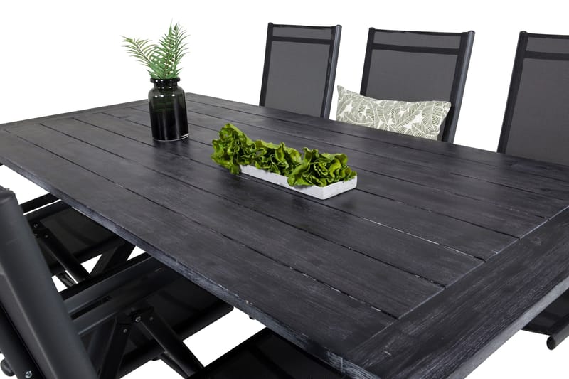 Rives Spisegruppe 200cm + 6 Break Posisjonsstoler - Svart/Grå - Hagemøbler - Hagegruppe - Spisegrupper hage