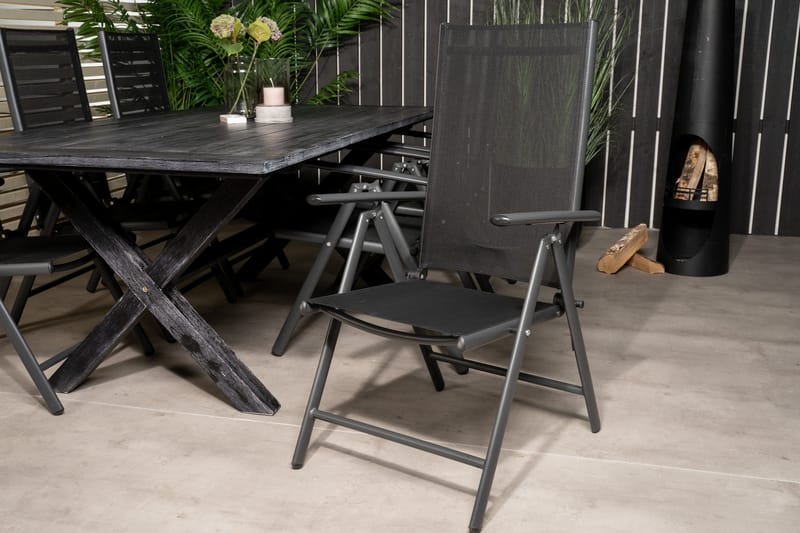 Rives Spisegruppe 200cm + 6 Break Posisjonsstoler - Svart/Grå - Hagemøbler - Hagegruppe - Spisegrupper hage