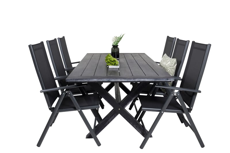 Rives Spisegruppe 200cm + 6 Break Posisjonsstoler - Svart/Grå - Hagemøbler - Hagegruppe - Spisegrupper hage