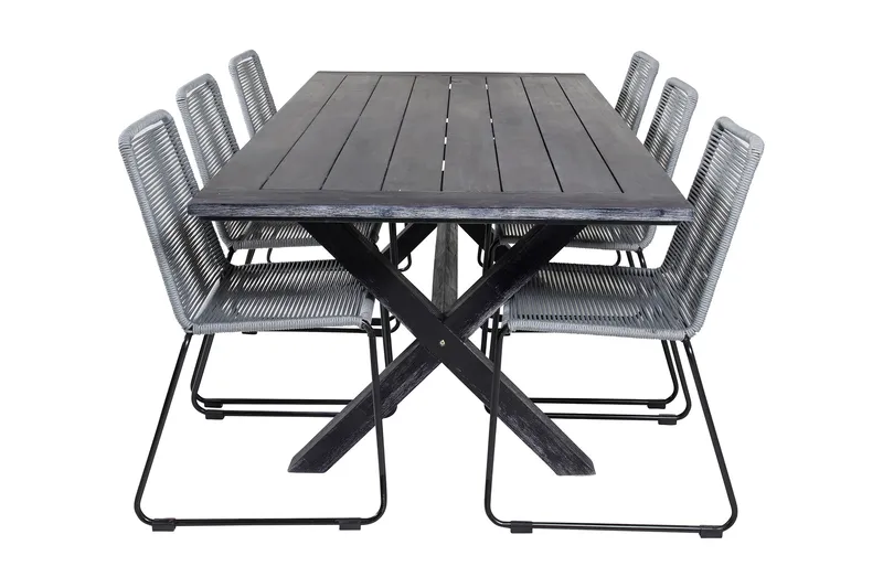 Rives Spisegruppe 200cm + 6 Lindos Spisestoler, Svart/Grå