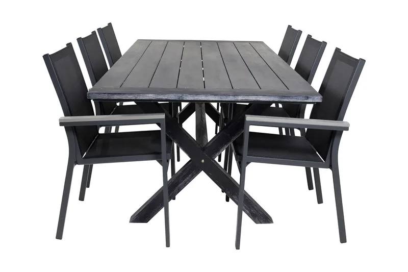 Rives Spisegruppe 200cm + 6 Parma Karmstoler, Svart