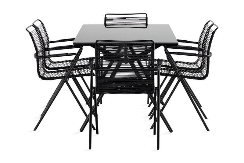 Rosasco Spisegruppe 160 cm + 6 Stoler - Glass/Svart - Hagemøbler - Hagegruppe - Spisegrupper hage