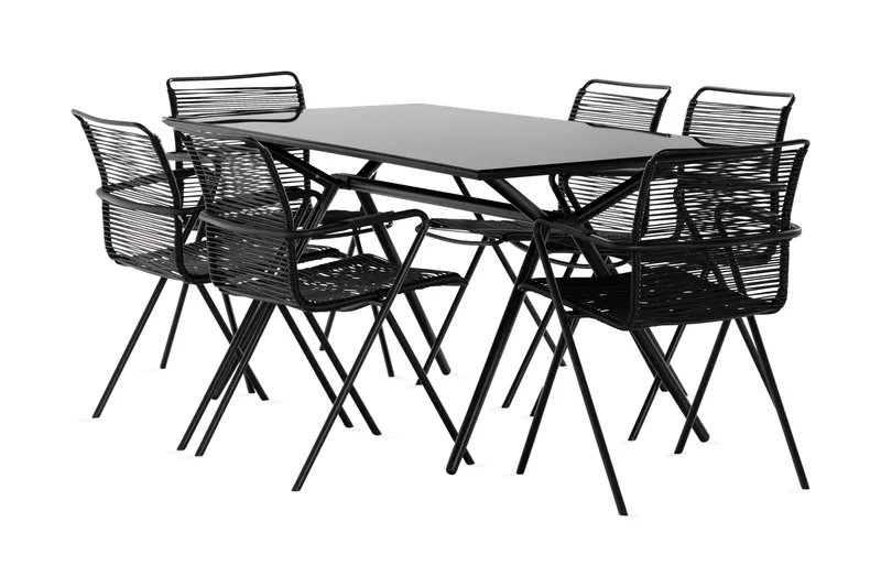 Rosasco Spisegruppe 160 cm + 6 Stoler - Glass/Svart - Hagemøbler - Hagegruppe - Spisegrupper hage