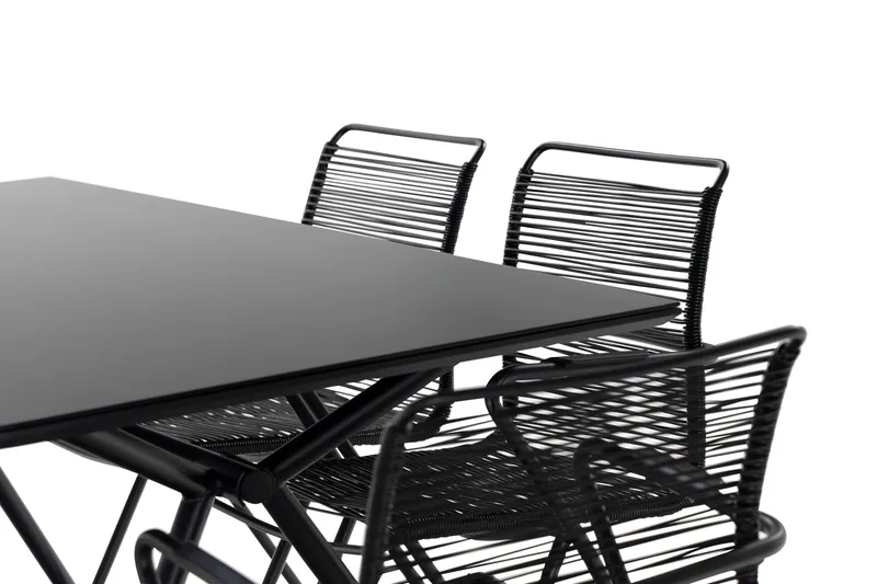 Rosasco Spisegruppe 160 cm + 6 Stoler - Glass/Svart - Hagemøbler - Hagegruppe - Spisegrupper hage