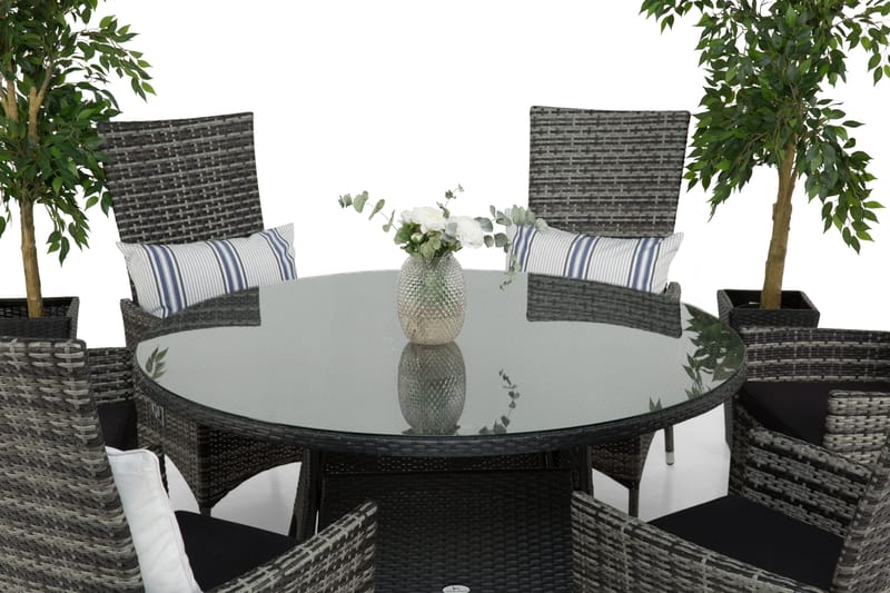 Round Spisegruppe Ø140+6 Jenny Regulerbare Stoler - Svart/Grå - Hagemøbler - Hagegruppe - Spisegrupper hage