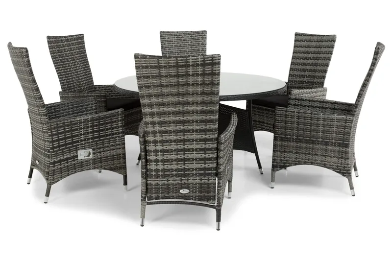 Round Spisegruppe Ø140+6 Jenny Regulerbare Stoler - Svart/Grå - Hagemøbler - Hagegruppe - Spisegrupper hage
