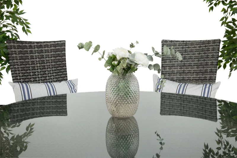 Round Spisegruppe Ø140+6 Jenny Regulerbare Stoler - Svart/Grå - Hagemøbler - Hagegruppe - Spisegrupper hage