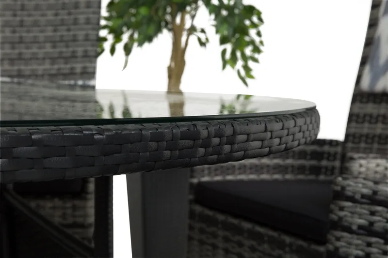 Round Spisegruppe Ø140+6 Jenny Regulerbare Stoler - Svart/Grå - Hagemøbler - Hagegruppe - Spisegrupper hage