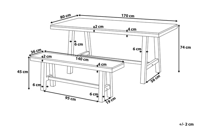 Scania Hagebord + 2 Benker 80 cm - Svart - Hagemøbler - Hagegruppe - Spisegrupper hage