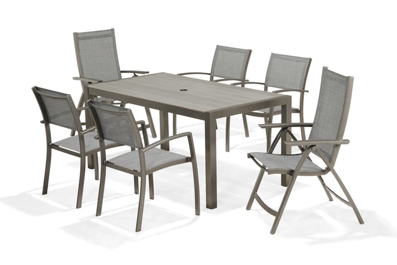 Solana Spisegruppe 160 cm + 4 Stoler + 2 Posisjonsstoler - Grå - Hagemøbler - Hagegruppe - Spisegrupper hage