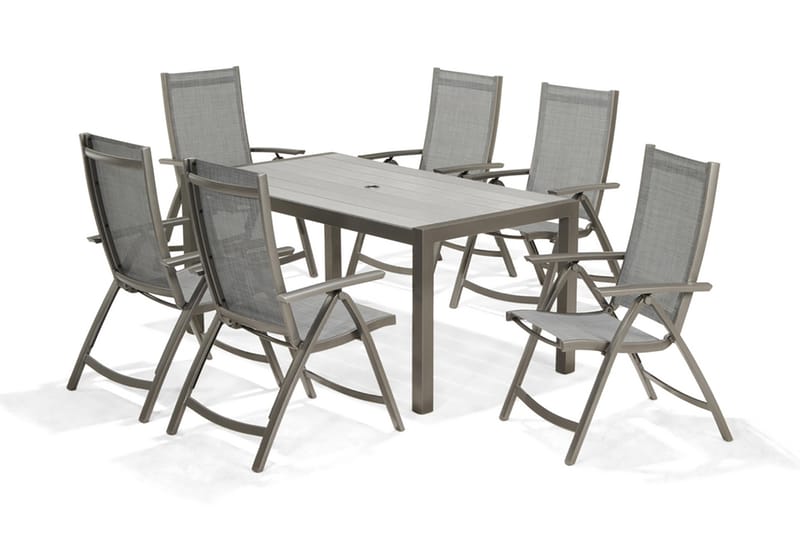 Solana Spisegruppe 160 cm + 4 Posisjonsstoler - Grå - Hagemøbler - Hagegruppe - Spisegrupper hage