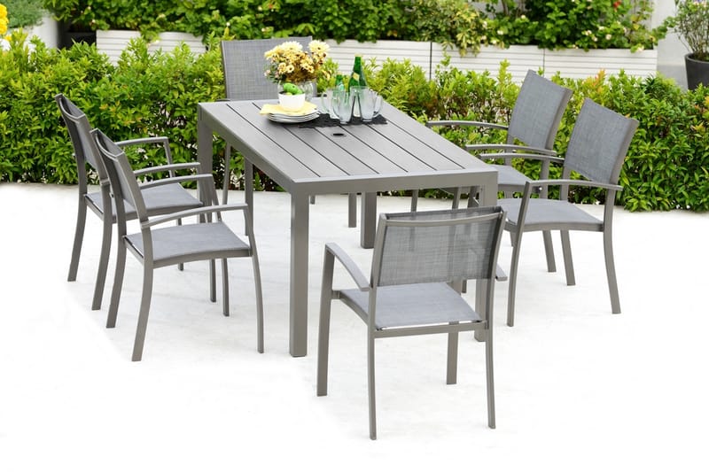 Solana Spisegruppe 160 cm + 6 Stoler - Grå - Hagemøbler - Hagegruppe - Spisegrupper hage