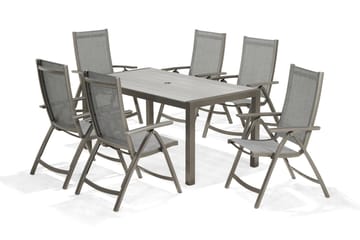 Solana Spisegruppe 160 cm + 6 Posisjonsstoler - Grå - Hagemøbler - Hagegruppe - Spisegrupper hage
