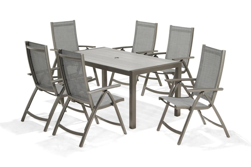 Solana Spisegruppe 160 cm + 6 Posisjonsstoler - Grå - Hagemøbler - Hagegruppe - Spisegrupper hage