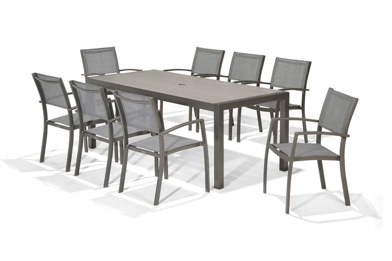 Solana Spisegruppe 201 cm + 8 Stoler - Grå - Hagemøbler - Hagegruppe - Spisegrupper hage