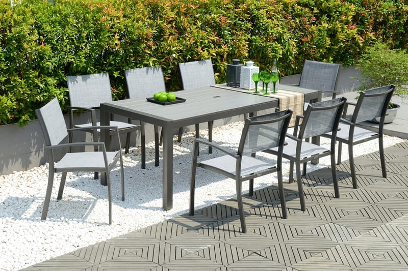 Solana Spisegruppe 201 cm + 8 Stoler - Grå - Hagemøbler - Hagegruppe - Spisegrupper hage