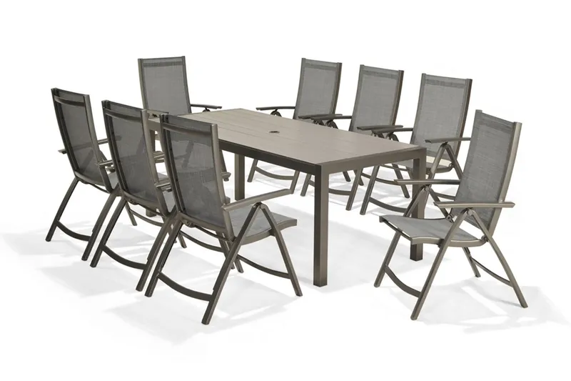 Solana Spisegruppe 201 cm + 8 Posisjonsstoler, Grå
