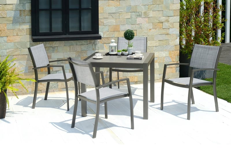 Solana Spisegruppe 88 cm + 4 Stoler - Grå - Hagemøbler - Hagegruppe - Spisegrupper hage