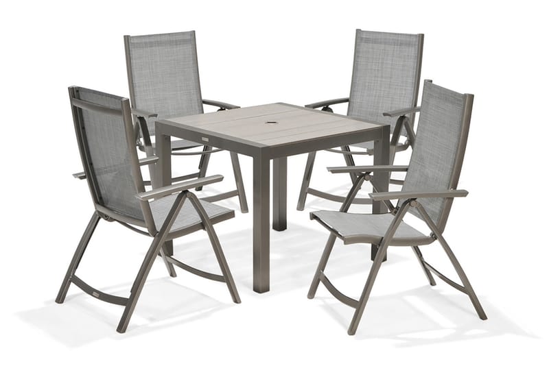 Solana Spisegruppe 88 cm + 4 Posisjonsstoler - Grå - Hagemøbler - Hagegruppe - Spisegrupper hage
