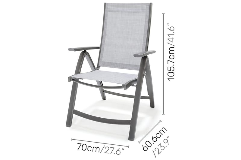 Solana Spisegruppe 88 cm + 4 Posisjonsstoler - Grå - Hagemøbler - Hagegruppe - Spisegrupper hage