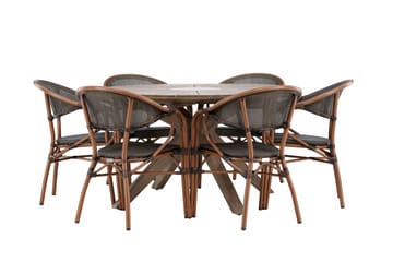 Spisegruppe for utendørsbruk Rosario spisebord - teak Ø140 +Vila Real kaféstol 2-pk - brun/svart _6 Brun - Hagemøbler - Hagegruppe - Spisegrupper hage