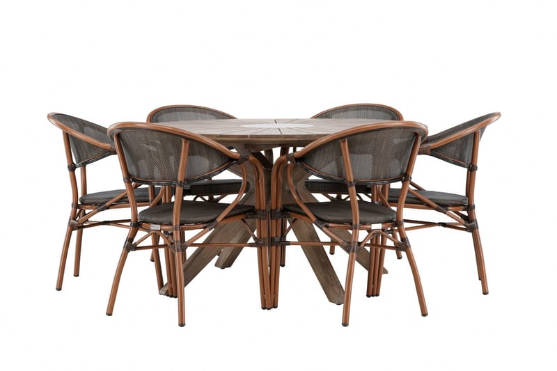 Spisegruppe for utendørsbruk Rosario spisebord - teak Ø140 +Vila Real kaféstol 2-pk - brun/svart _6 Brun - Hagemøbler - Hagegruppe - Spisegrupper hage