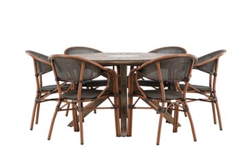 Spisegruppe for utendørsbruk Rosario spisebord - teak Ø140 +Vila Real kaféstol 2-pk - brun/svart _6 Brun - Hagemøbler - Hagegruppe - Spisegrupper hage