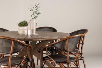 Spisegruppe for utendørsbruk Rosario spisebord - teak Ø140 +Vila Real kaféstol 2-pk - brun/svart _6 Brun - Hagemøbler - Hagegruppe - Spisegrupper hage