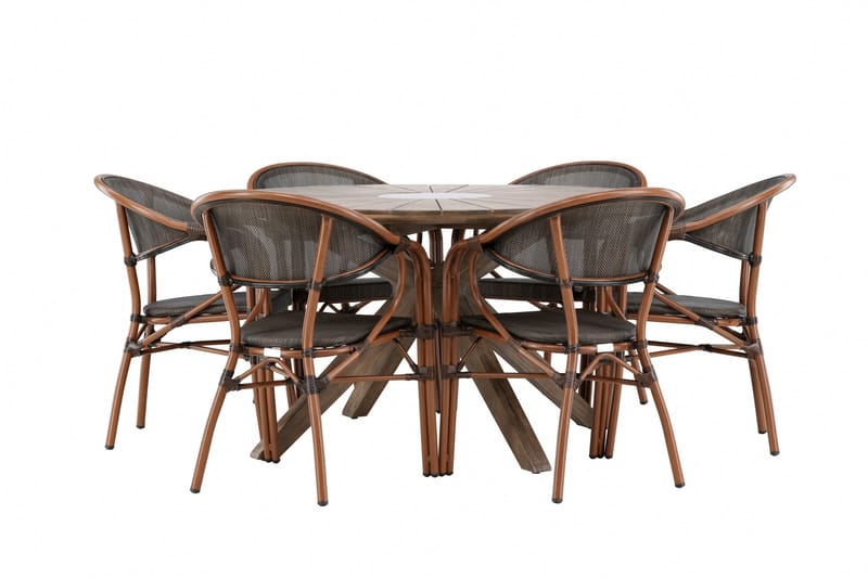 Spisegruppe for utendørsbruk Rosario spisebord - teak Ø140 +Vila Real kaféstol 2-pk - brun/svart _6 Brun - Hagemøbler - Hagegruppe - Spisegrupper hage