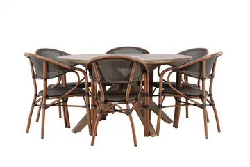 Spisegruppe for utendørsbruk Rosario spisebord - teak Ø140 +Vila Real kaféstol 2-pk - brun/svart _6 Brun - Hagemøbler - Hagegruppe - Spisegrupper hage