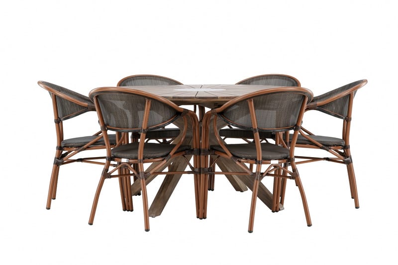 Spisegruppe for utendørsbruk Rosario spisebord - teak Ø140 +Vila Real kaféstol 2-pk - brun/svart _6 Brun - Hagemøbler - Hagegruppe - Spisegrupper hage
