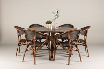 Spisegruppe for utendørsbruk Rosario spisebord - teak Ø140 +Vila Real kaféstol 2-pk - brun/svart _6 Brun - Hagemøbler - Hagegruppe - Spisegrupper hage