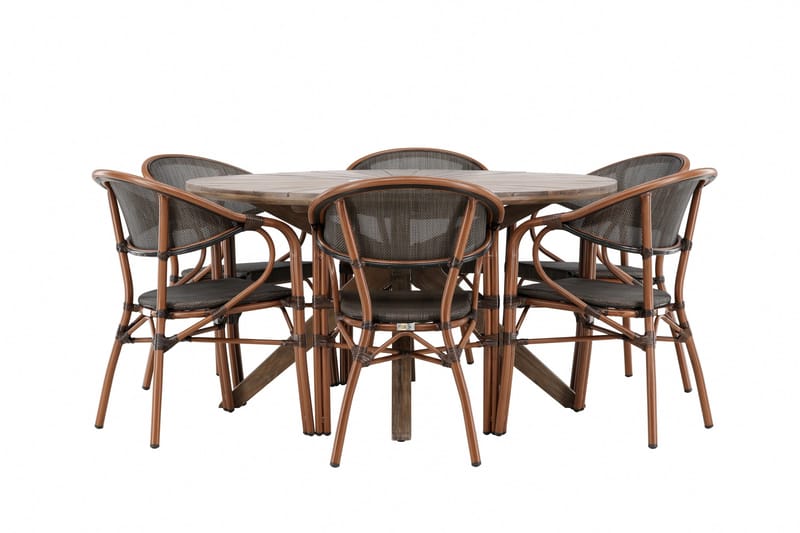 Spisegruppe for utendørsbruk Rosario spisebord - teak Ø140 +Vila Real kaféstol 2-pk - brun/svart _6 Brun - Hagemøbler - Hagegruppe - Spisegrupper hage