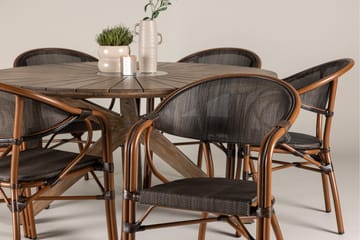 Spisegruppe for utendørsbruk Rosario spisebord - teak Ø140 +Vila Real kaféstol 2-pk - brun/svart _6 Brun - Hagemøbler - Hagegruppe - Spisegrupper hage