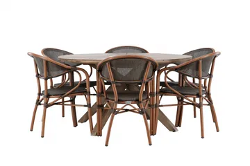 Spisegruppe for utendørsbruk Rosario spisebord - teak Ø140 +Vila Real kaféstol 2-pk - brun/svart _6 Brun - Hagemøbler - Hagegruppe - Spisegrupper hage