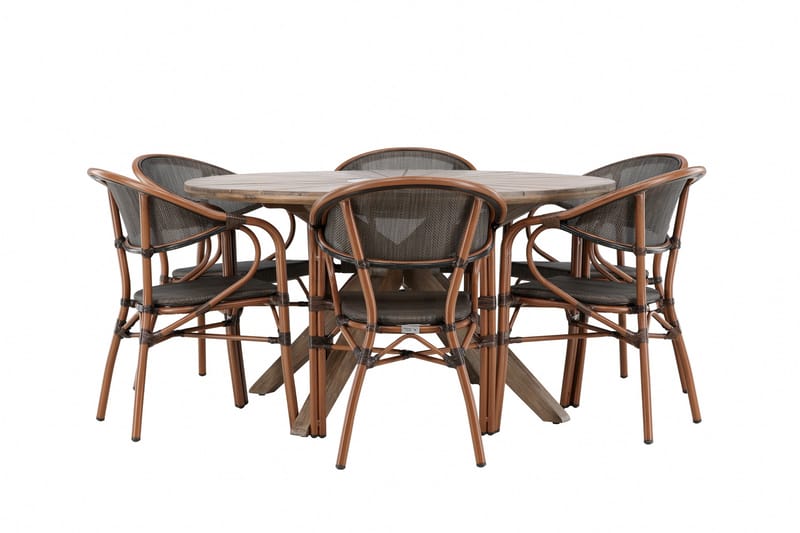 Spisegruppe for utendørsbruk Rosario spisebord - teak Ø140 +Vila Real kaféstol 2-pk - brun/svart _6 Brun - Hagemøbler - Hagegruppe - Spisegrupper hage