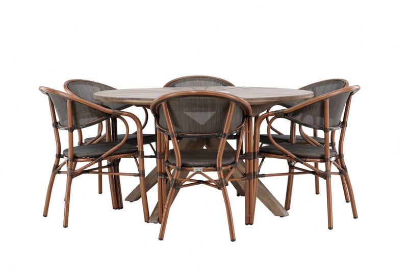 Spisegruppe for utendørsbruk Rosario spisebord - teak Ø140 +Vila Real kaféstol 2-pk - brun/svart _6 Brun - Hagemøbler - Hagegruppe - Spisegrupper hage