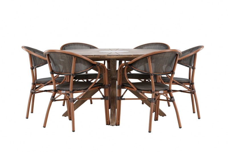 Spisegruppe for utendørsbruk Rosario spisebord - teak Ø140 +Vila Real kaféstol 2-pk - brun/svart _6 Brun - Hagemøbler - Hagegruppe - Spisegrupper hage