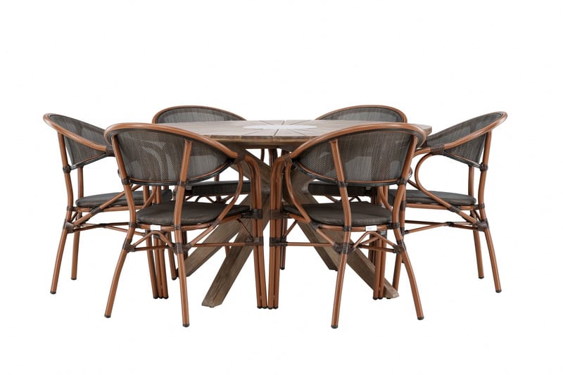Spisegruppe for utendørsbruk Rosario spisebord - teak Ø140 +Vila Real kaféstol 2-pk - brun/svart _6 Brun - Hagemøbler - Hagegruppe - Spisegrupper hage